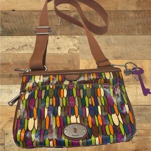 Fossil Colorful Feather Pattern Crossbody Bag